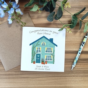 Félicitations pour votre nouvelle carte de vœux | Carte personnalisée pour la nouvelle maison | Illustration de la maison | Bon premier chez-soi