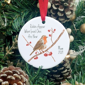 Personalised Robin Decoration | Robins Appear When Loved Ones Are Near | Ceramic Memorial Ornament | Christmas Tree Bauble