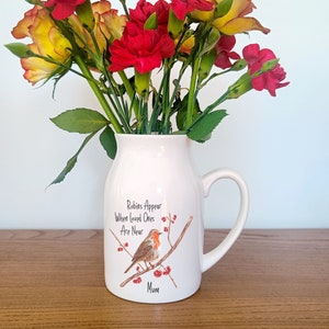 Personalised Robin Memorial Flower Jug | Robins Appear When Loved Ones Are Near | Flower Vase | Bereavement Gift
