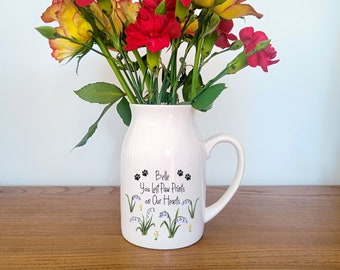 Pet Memorial Flower Vase | Personalised Ceramic Pet Loss Ornament | You Left Paw Prints on Our Hearts | Bereavement Keepsake