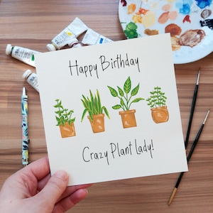 Crazy Plant Lady Geburtstagskarte | Zimmerpflanzen Illustration