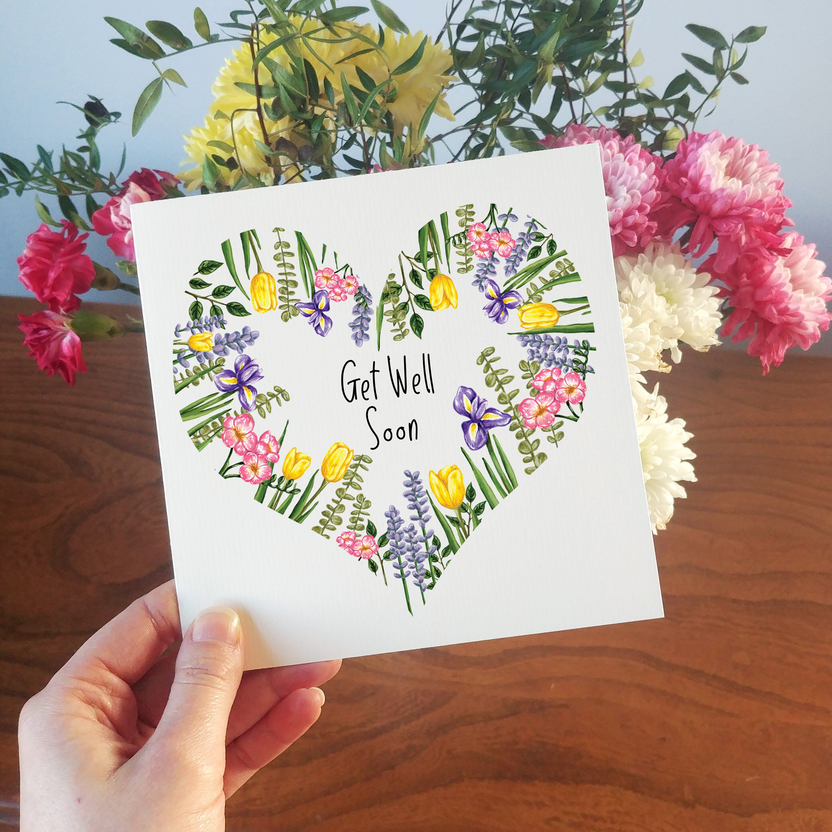 Get Well Soon Flower Card | Floral Heart Card | Sending Love | Cards ...