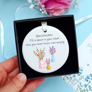 Grandparent Ceramic Decoration | Grandma Gift | Floral Hanging Ornament | Grandchildren Fill a Space in your Heart you Never Knew was Empty