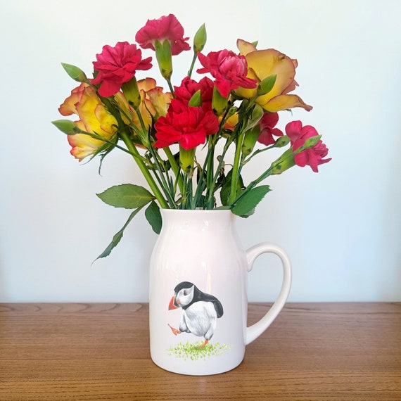 Puffin Flower Jug | Dancing Puffin Design | Milk Jug | Gifts for Her | Flower Vase