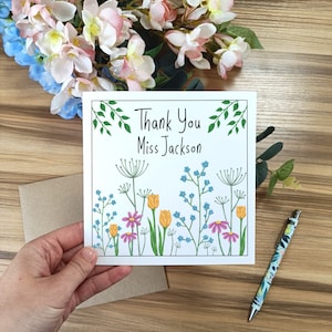 Lehrer-Dankeschön-Karte | Personalisierte Blumen Lehrer Karte | Bester Lehrer | Schule verlassen | Personalisierte Blumenkarte
