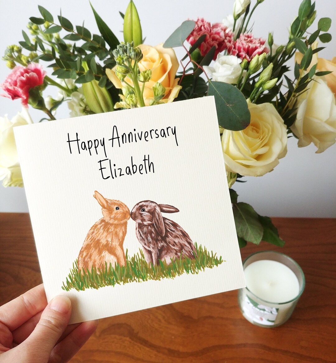 Personalised Kissing Bunnies Anniversary Card | Happy Anniversary ...