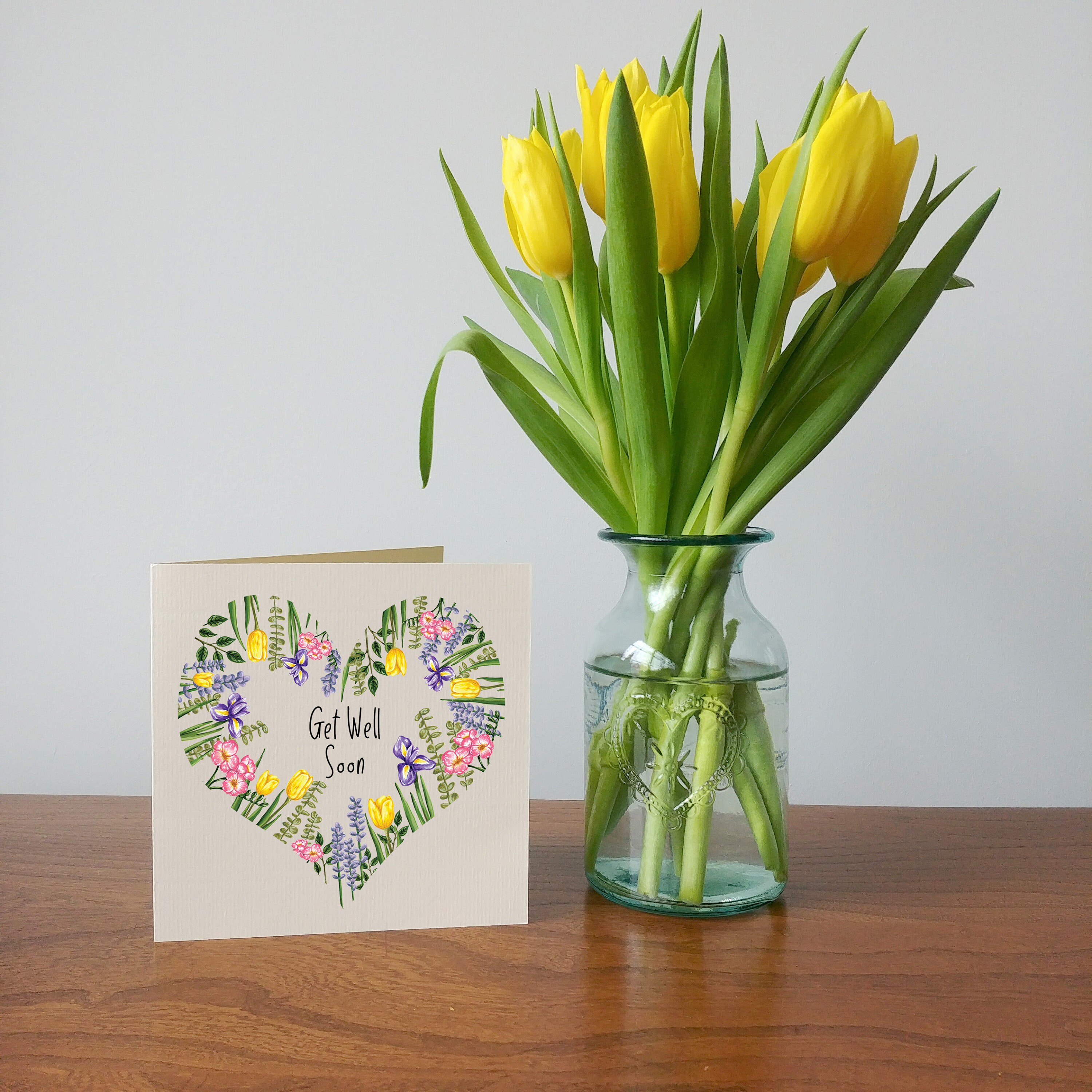 Get Well Soon Flower Card Floral Heart Card Sending Love Etsy UK