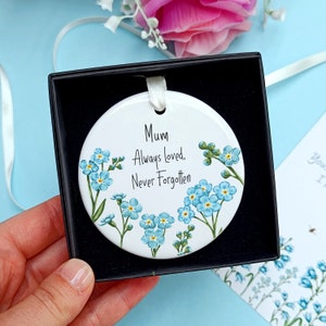 Forget Me Not Memorial Decoration | Personalised Remembrance Hanging Ornament | Floral Ceramic Plaque | Always Loved Never Forgotten