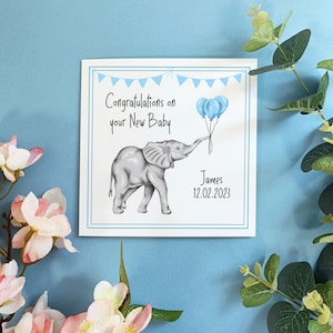 Nouvelle carte bébé éléphant personnalisée | Félicitations pour votre Baby Card | Baby Boy | Bébé