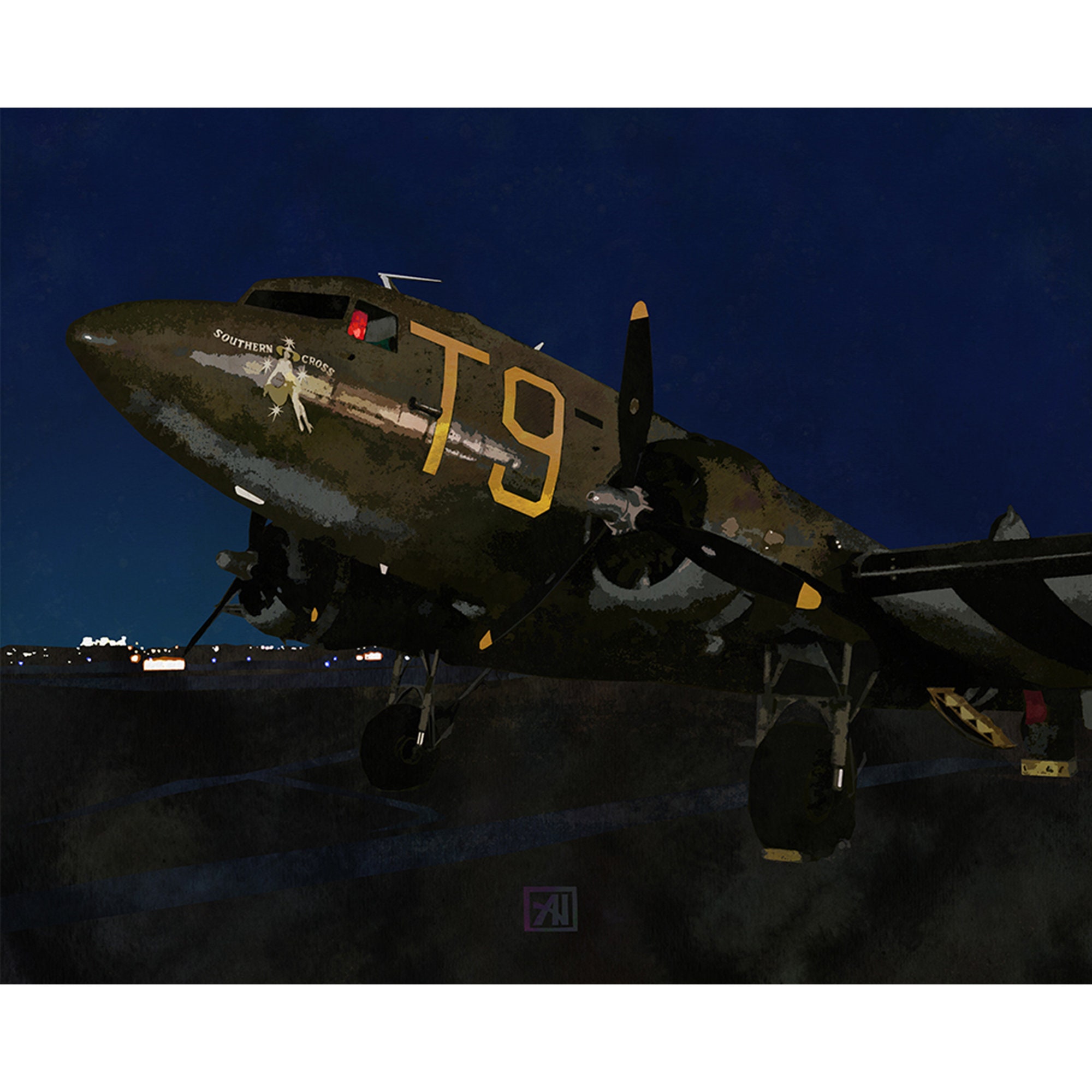 Night Flight C47 Skytrain Southern Cross Airplane Art Print Etsy