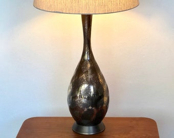 Mid Century Modern Ceramic Brown and Gold Speckled Table Lamp Retro Teardrop Shape Ceramic Lamp