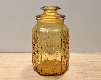Vintage Amber Imperial Glass Canister: Atterbury Scroll, 1960s Kitchen Storage