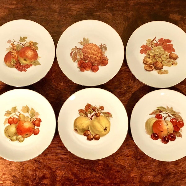 Vintage Bareuther Waldsassen Porcelain Bavaria Germany Fruits Plates 122 Crown Bavaria Salad/Snack Plates