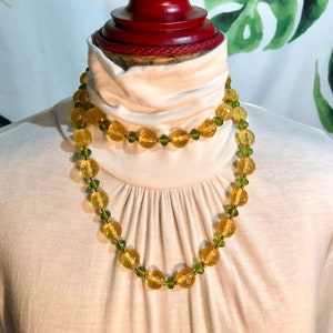 Joan Rivers Czech Crystal Bead Necklace Fire Polish Czech Glass Fashion Necklace Pale Yellow Lime Green 37&quot; Long Adjustable Necklace