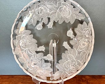 Studio Nova Winter Rose Crystal Platter, Embossed Frosted Serving Tray