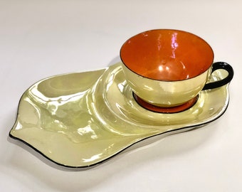 Vintage Lusterware Snack Set: Iridescent German Teacup and Plate