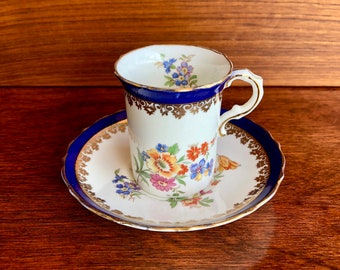 Alka Bavaria, Fine Kobalt, Bone China Teacup Saucer Plate Trio