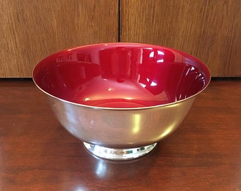 Reed & Barton Silverplated Paul Revere Bowl with Cherry Red Enamel Interior 6.5" Vintage #1120