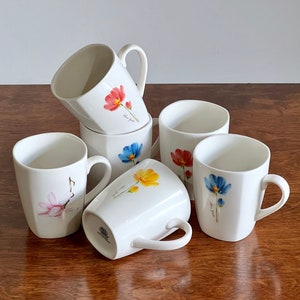 Vintage Floral Ceramic Coffee Mugs, Set of 6, Made in Korea