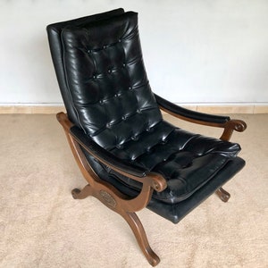 Mid Century Modern Stansberry Tufted Black Vinyl Lounge Chair