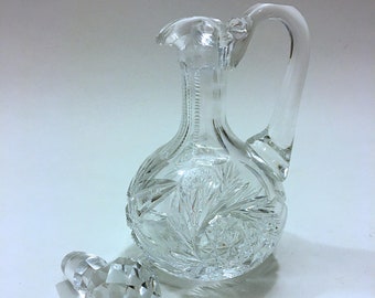 American Brilliant Cut Glass Cruet/Small Decanter ~ Deep Cut Crystal Heavy ABP Crystal Bottle