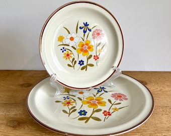 Vintage Kanney Stoneware Dinner and Salad Plate Set, Spring Flower Floral