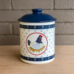 Country Hen Canister Made In Japan Blue Kitchen Decor Farmhouse Country Kitchen Ceramic Canister or Cookie Jar