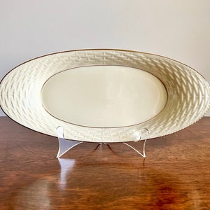 Vintage Lenox USA Bread Tray Basketweave Design Oval Porcelain Serving Tray Ivory & 24k Gold Trim