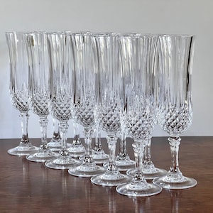 Longchamp by Cristal D&#39;Arques Champagne Flutes Set of Twelve Crystal Glasses France Wedding Toast, Graduation Celebration