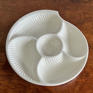 Vintage Ceramic MCM Chip and Dip Dish Off White Swirl Party Serving Platter Made in Japan
