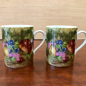 Rochard Limoges tazas &quot;Still Life&quot; Patrón blanco Manejar dos tazas exquisitas con pintura al óleo renacimiento estilo fruta muerta vida Francia