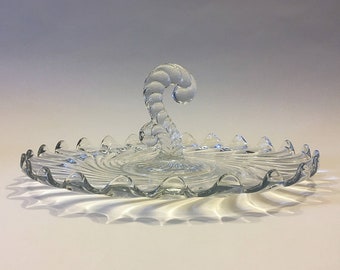 Fostoria Colony patroon, vintage elegante glazen sandwich plaat, dienblad w / center handvat