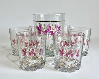 Mid Century Cerve Devalbor Iris Verre et seau à glace Set Barware Lowball Tumblers et Glass Ice Bucket Retro Barware Glassware Made in Italy