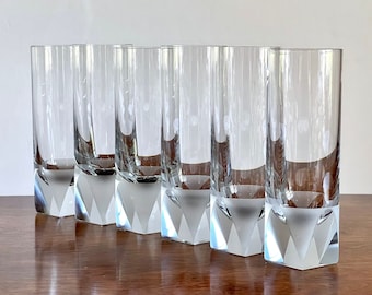 Copas altas Rosenthal Studio-Line: cristal esmerilado, base cuadrada, juego de seis, diseño Skal