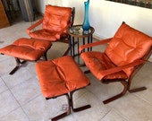 Pair of Ingmar Relling quot Siesta quot Chairs Scandinavian Mid Century Modern Lounge Leather Chairs with Ottomans Westnofa Furniture Made in Norway