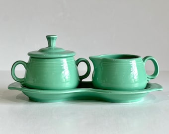 Vintage Fiesta Ware Light Green Creamer and Sugar Set with Tray