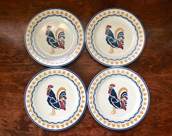 Juego de platos de ensalada vintage de gres con diseño de gallo campestre