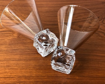 Vintage DiSaronno Melting Ice Cube Base Martini/Cocktail Glasses Set of 2 Collectible Barware