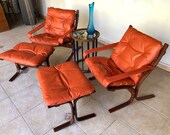 Pair of Ingmar Relling quot Siesta quot Chairs Scandinavian Mid Century Modern Lounge Leather Chairs with Ottomans Westnofa Furniture Made in Norway