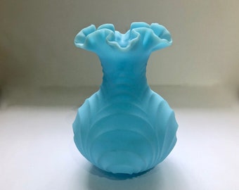 フェントン ブルー ダイヤモンド キルティング花瓶 ペア サテンガラス