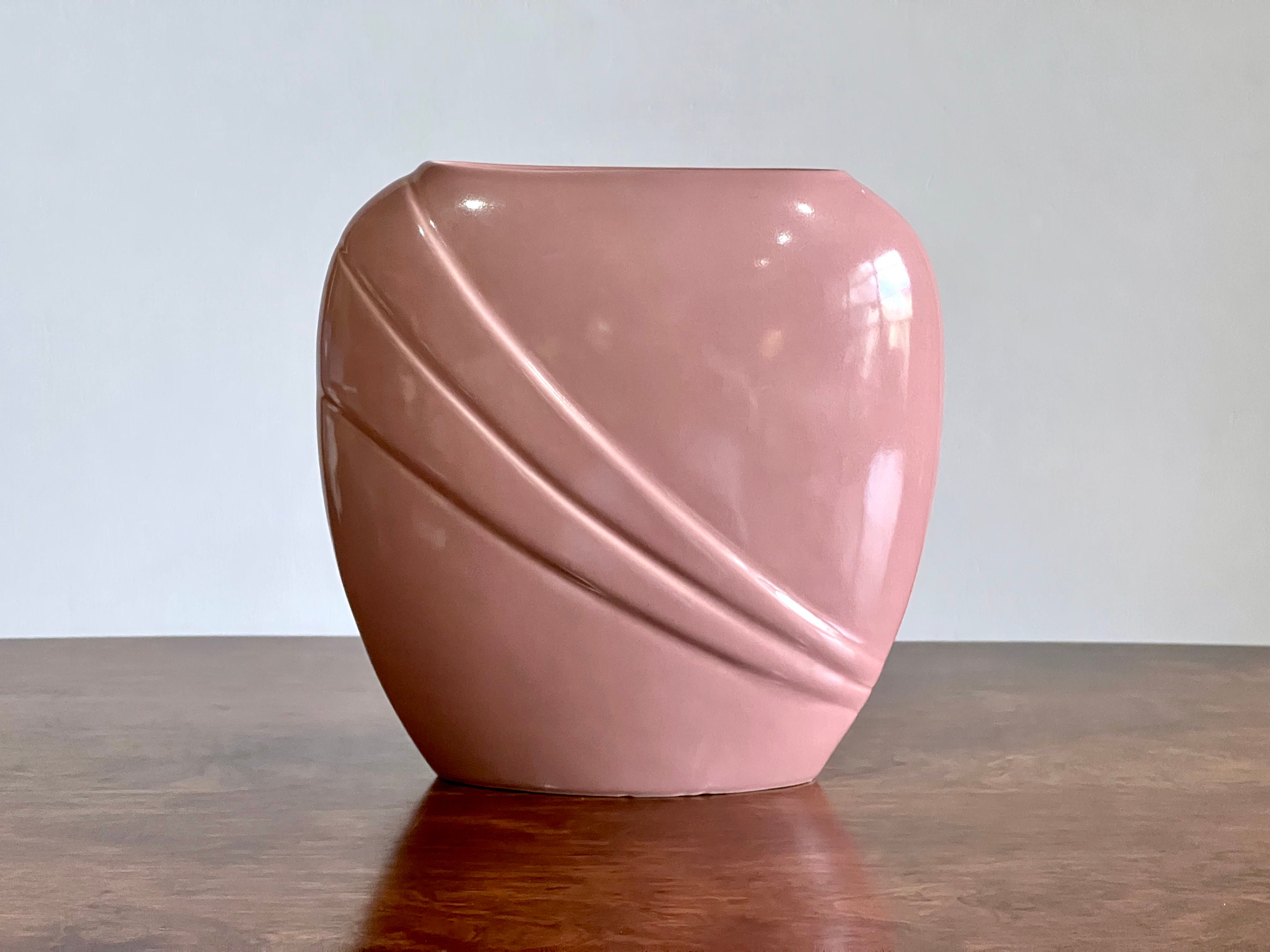Vintage Pink/dusty Rose Glazed Ceramic Vase 80s Art Deco Style