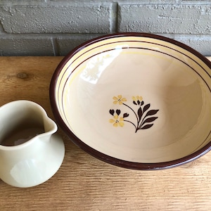 Vintage Serving Bowl Scammell Trenton China "Lenape" Floral Cream Brown & Shenango Inca Ware Restaurant Large Creamer/Small Syrup Pitcher