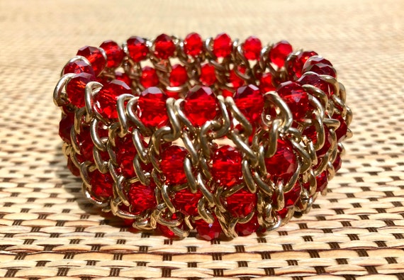Stunning Braided and Beaded Bracelet Red and Gold… - image 3