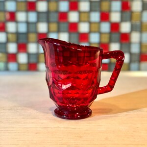 Vintage Viking Glass Ruby Red Sugar Bowl and Creamer Set, Georgian Pattern image 3