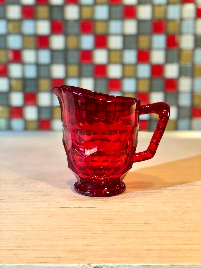 Vintage Viking Glass Ruby Red Sugar Bowl and Creamer Set, Georgian Pattern image 3