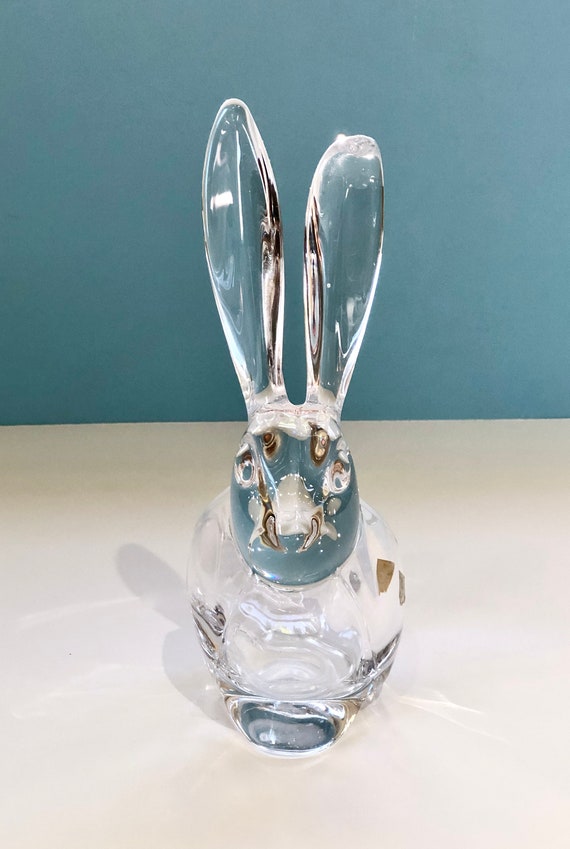 Vintage Vannes Crystal Rabbit Candy Dish, Art Glass Bunny Figurine