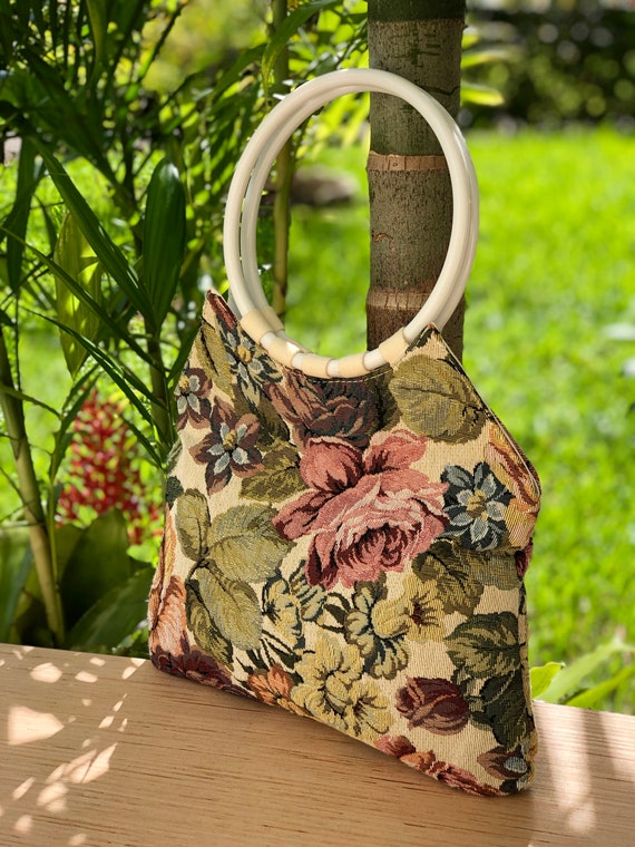Tapestry Top Handle Handbag/Purse Round Circle Wh… - image 9