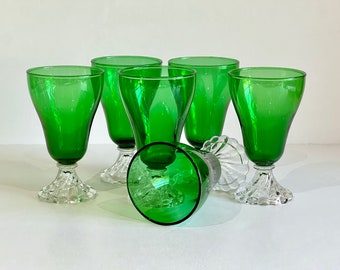 Copas vintage de cristal verde estilo depresión, juego de 6, Anchor Hocking
