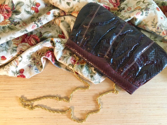 Beautiful Vintage Snakeskin Clutch/Shoulder Bag T… - image 9