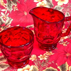 Vintage Viking Glass Ruby Red Sugar Bowl and Creamer Set, Georgian Pattern image 8